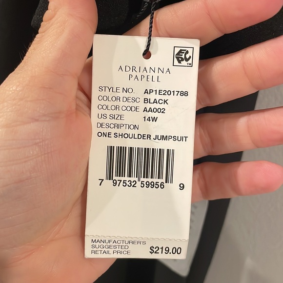 Adrianna Papell One Shoulder Black Jumpsuit Size 14 - Picture 11 of 11